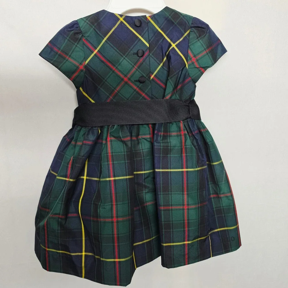 Ralph Lauren Plaid Dress Kids 9M Green Holiday Tartan 2-Piece Set
